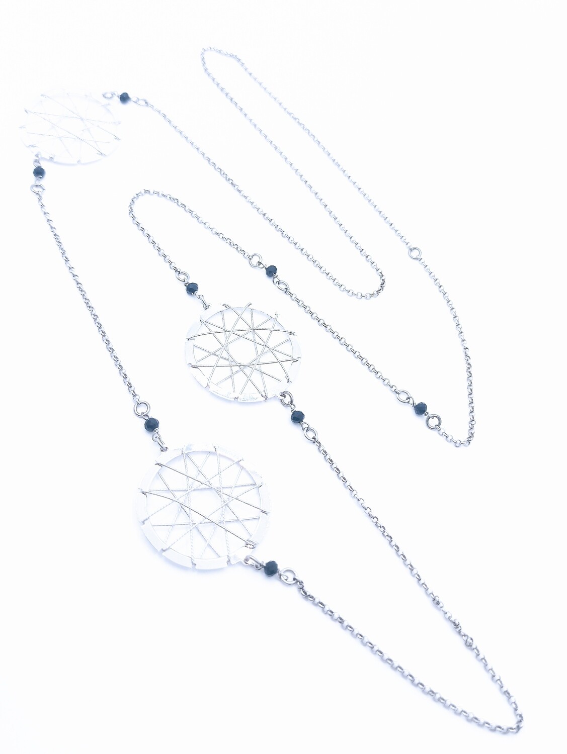 Silver 925 dreamcatcher triple long necklace
