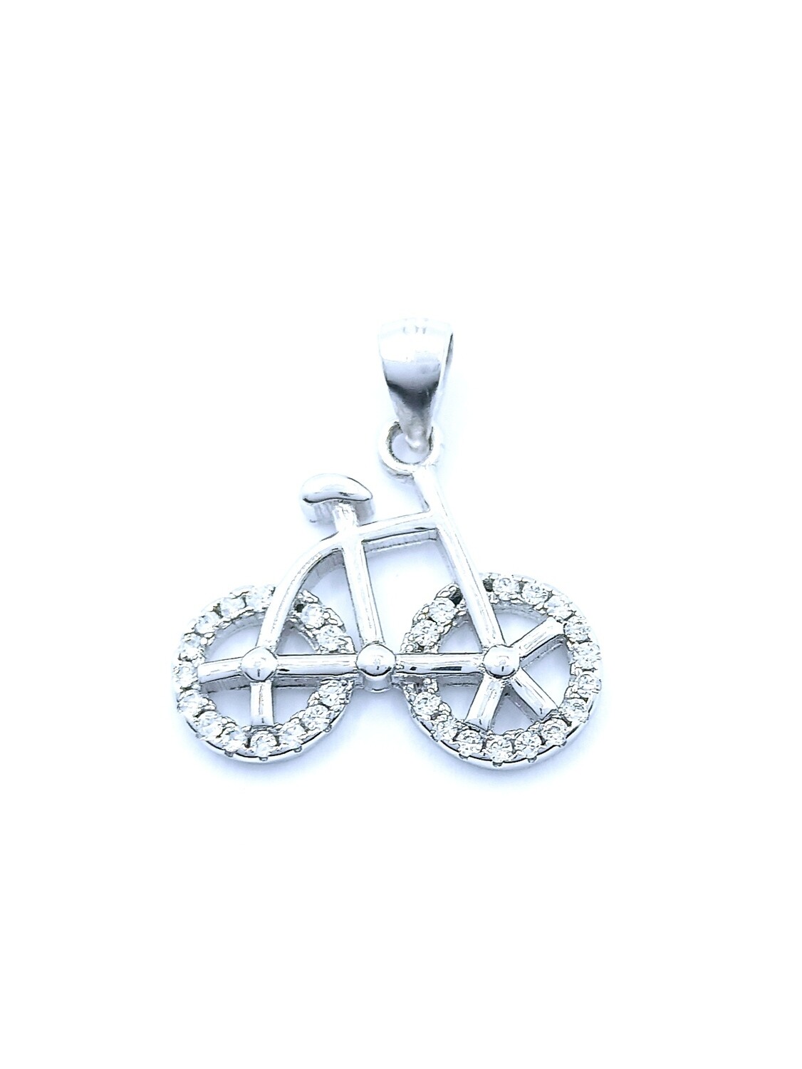 Silver 925 bicycle white stone pendant