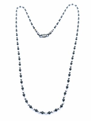 Silver 925 2 color ball diamond cut black necklace 45cm