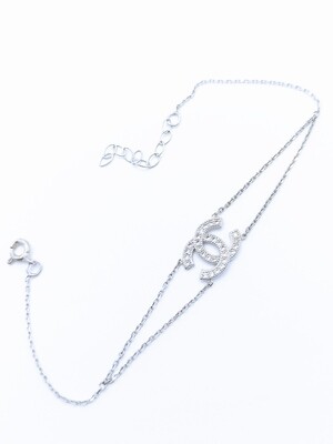 Silver 925 modern double chain hand bracelet with stone