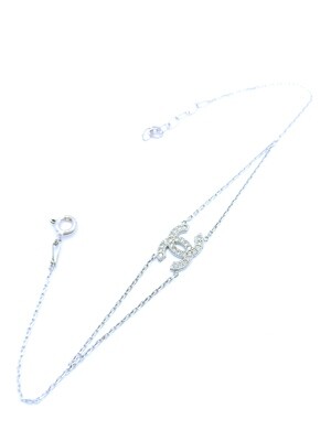 Silver 925 modern double chain hand bracelet with stone