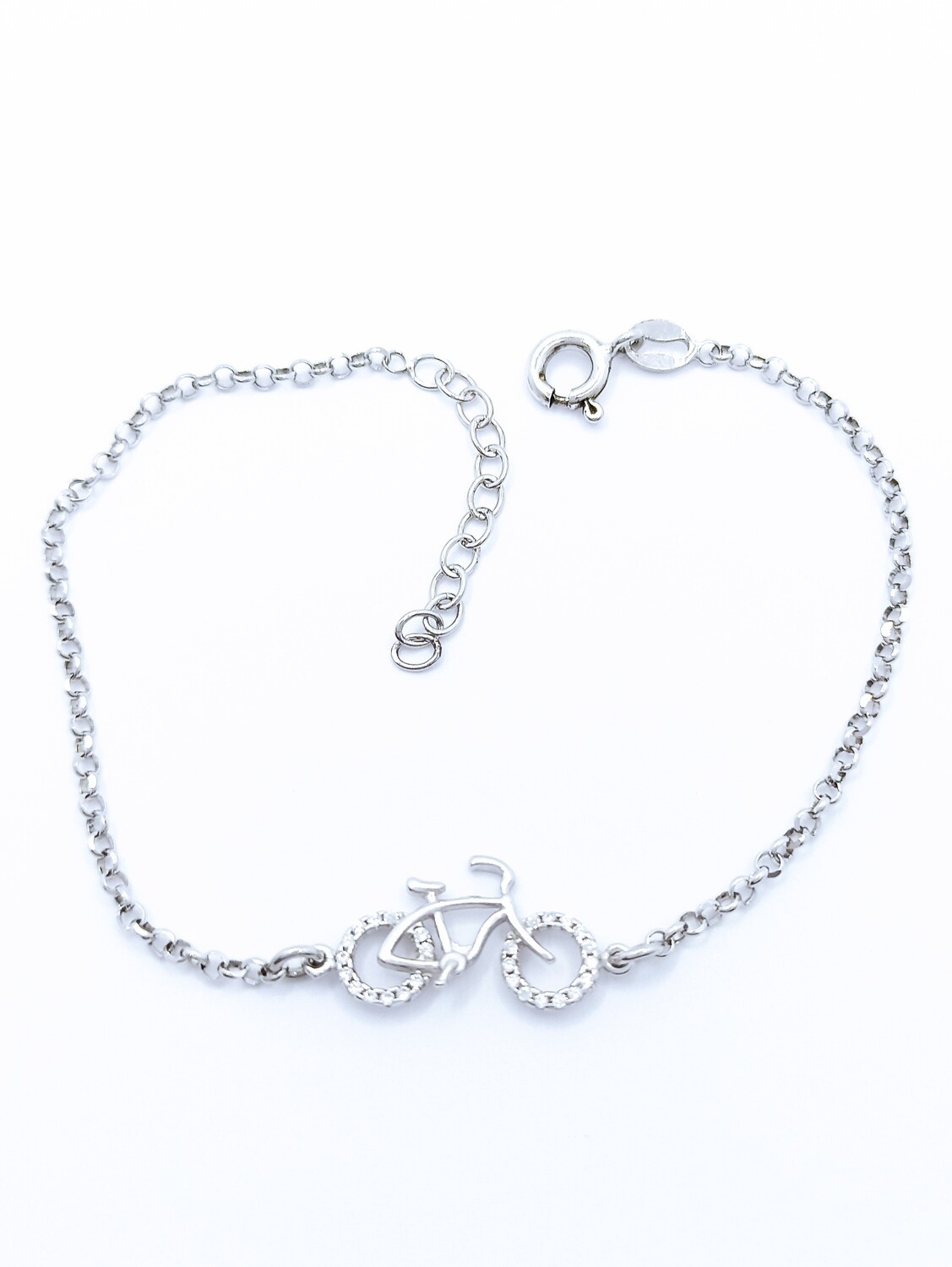 Silver 925 hand bracelet bicycle with stone, COLOR: Material Finish 1: White gold plated
