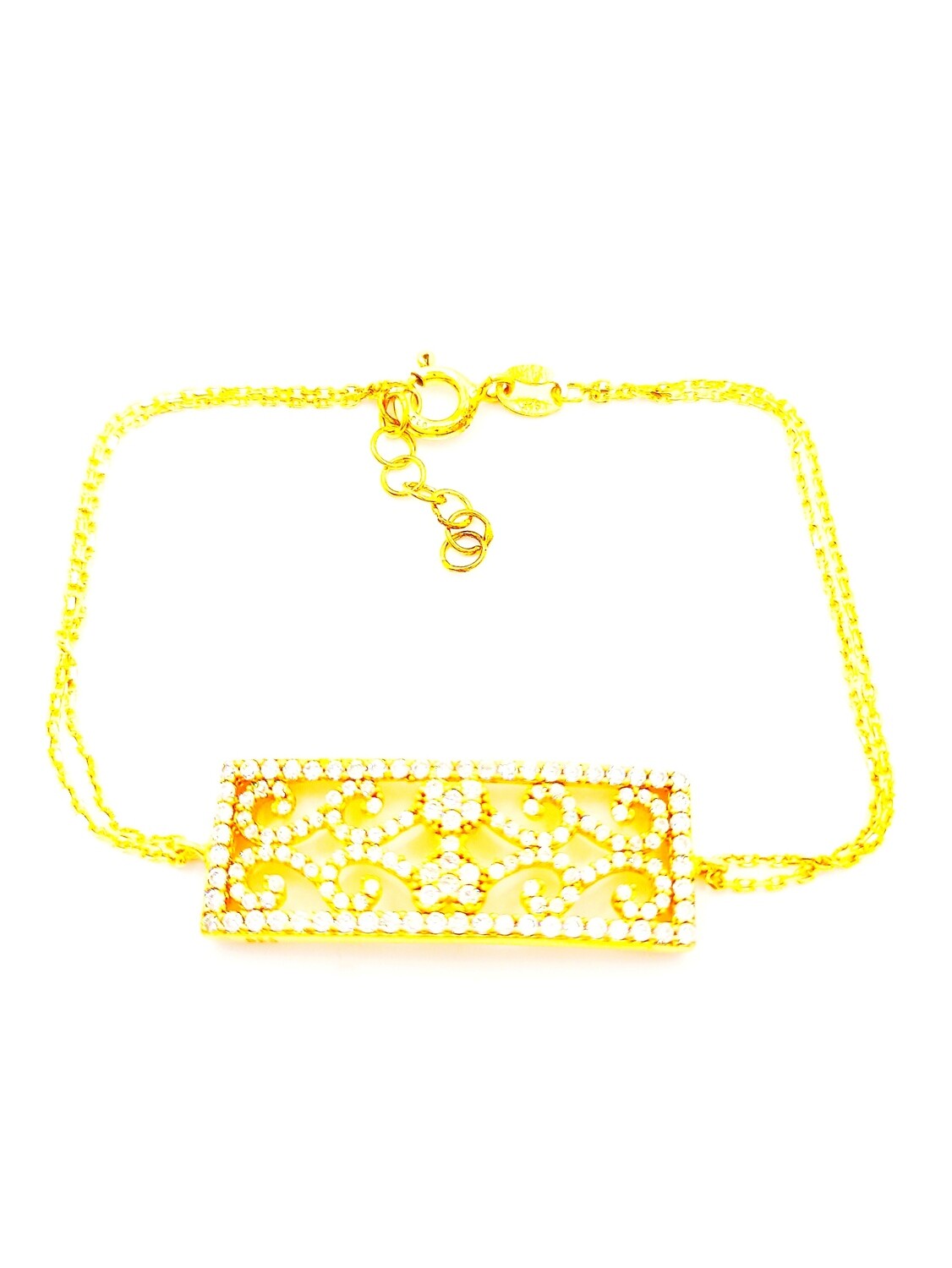 Silver 925 gold double chain hand bracelet with stone