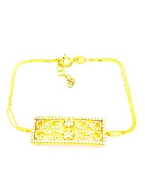 Silver 925 gold double chain hand bracelet with stone