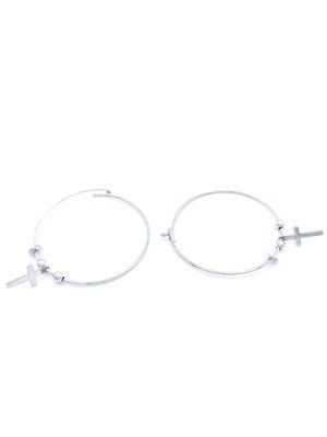 Silver 925 cross and balls hoop earrings