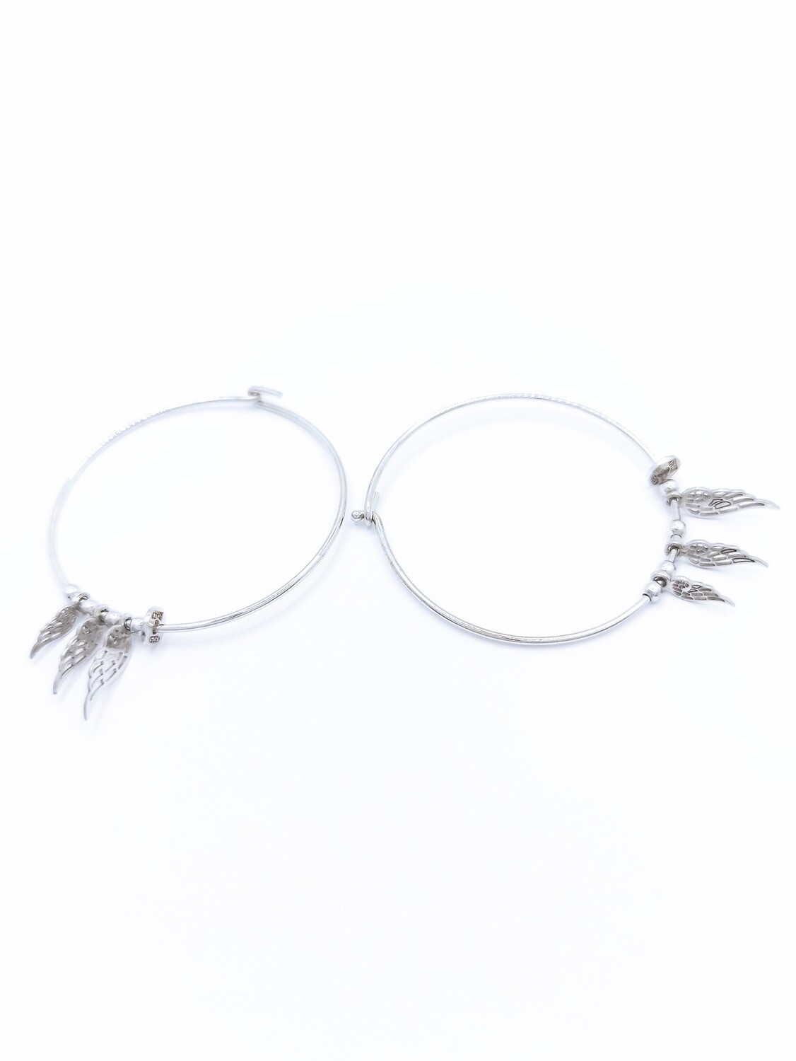 Silver 925 angel wing ball hoop earring