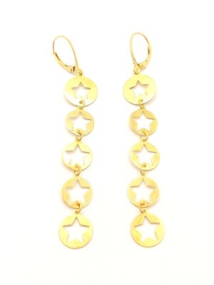 Silver 925 long gold earrings with 5 dangling star