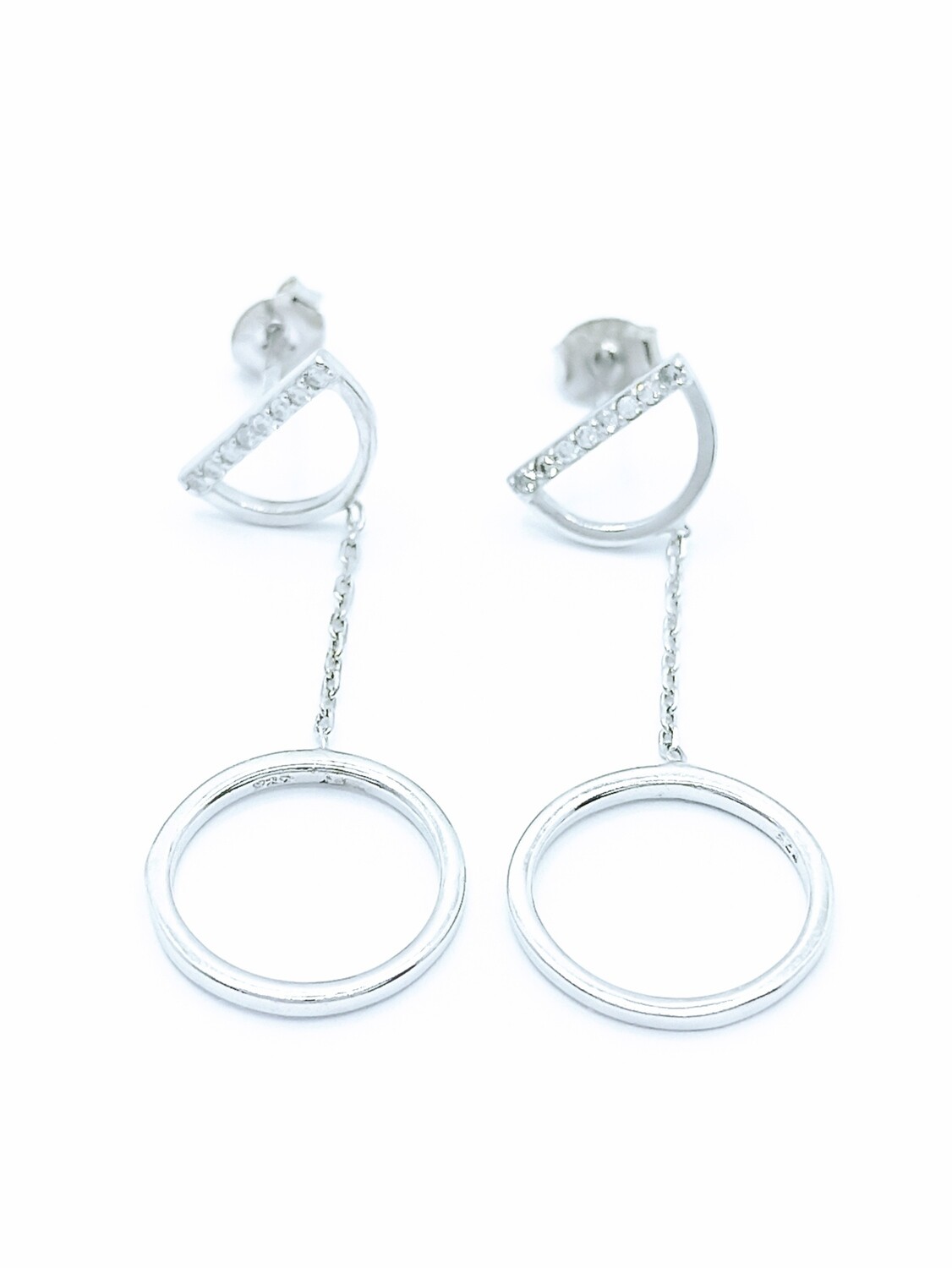 Silver 925 stone long stud earrings