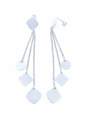 Silver 925 long earrings with 3 chain dangling element