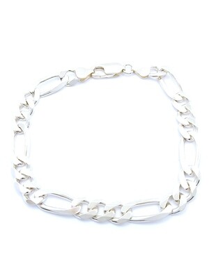 Silver 925 handmade mens figaro wide bracelet