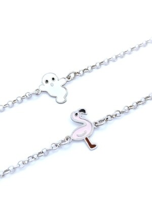 Silver 925 ghost &amp; flamingo children hand bracelet