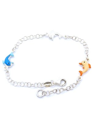 Silver 925 dolphin &amp; love bug children hand bracelet