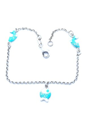 Silver 925 dolphin &amp; fish children hand bracelet