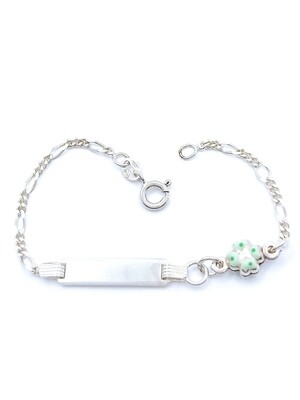 Silver 925 children id with four-leaf clover hand bracelet