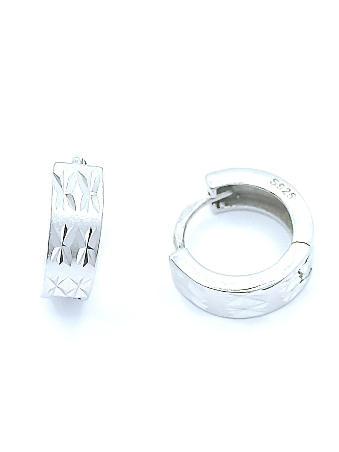 Silver 925 hoop earrings shiny diamond scratch surface, MODEL: 1 Diamond scratch &amp; mat surface