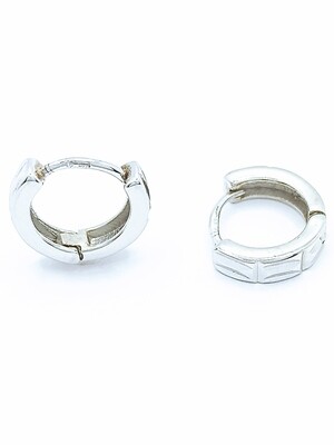 Silver 925 shiny and diamond scratch hoop earrings