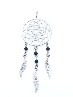 Silver 925 dreamcatcher 3 feather black stone pendant