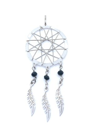 Silver 925 dreamcatcher 3 feather black stone pendant