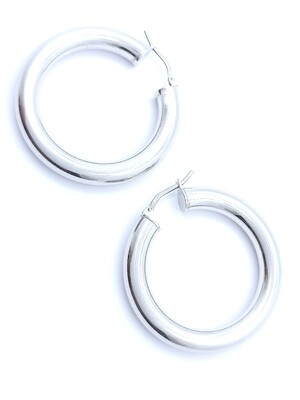 Silver 925 thick hoop earrings with split clasp