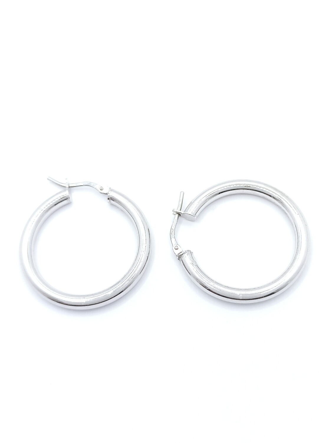 Silver 925 pompe hoop earrings split clasp, SIZE: 1 Hoop Diameter : 2.7cm-Width: 3.10mm