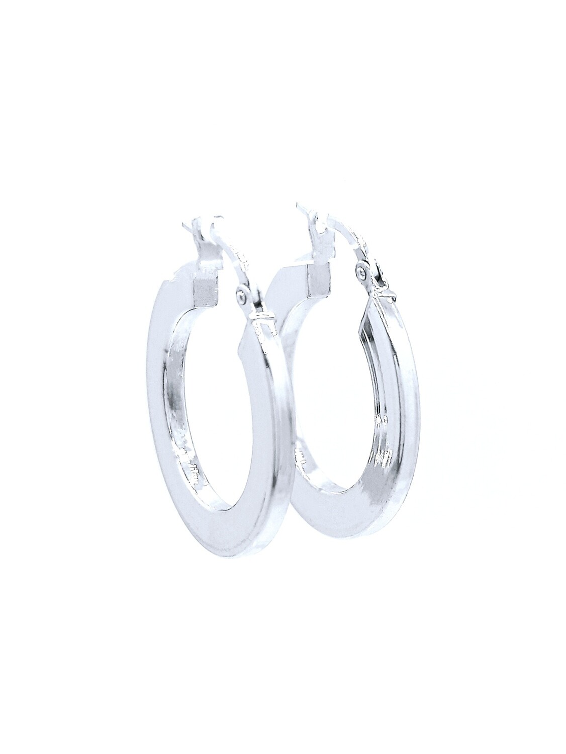 Silver 925 shiny flat hoop earrings with split clasp