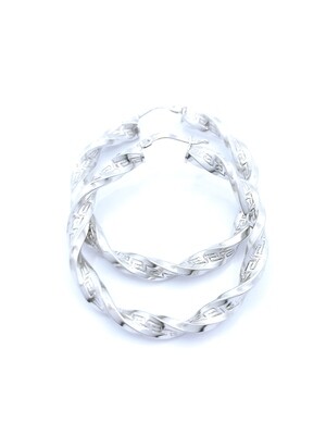 Silver 925 big twisted maiandros hoop earrings