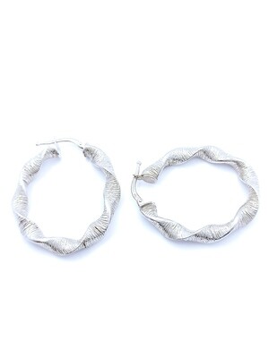 Silver 925 diamond scratch twisted hoop earrings