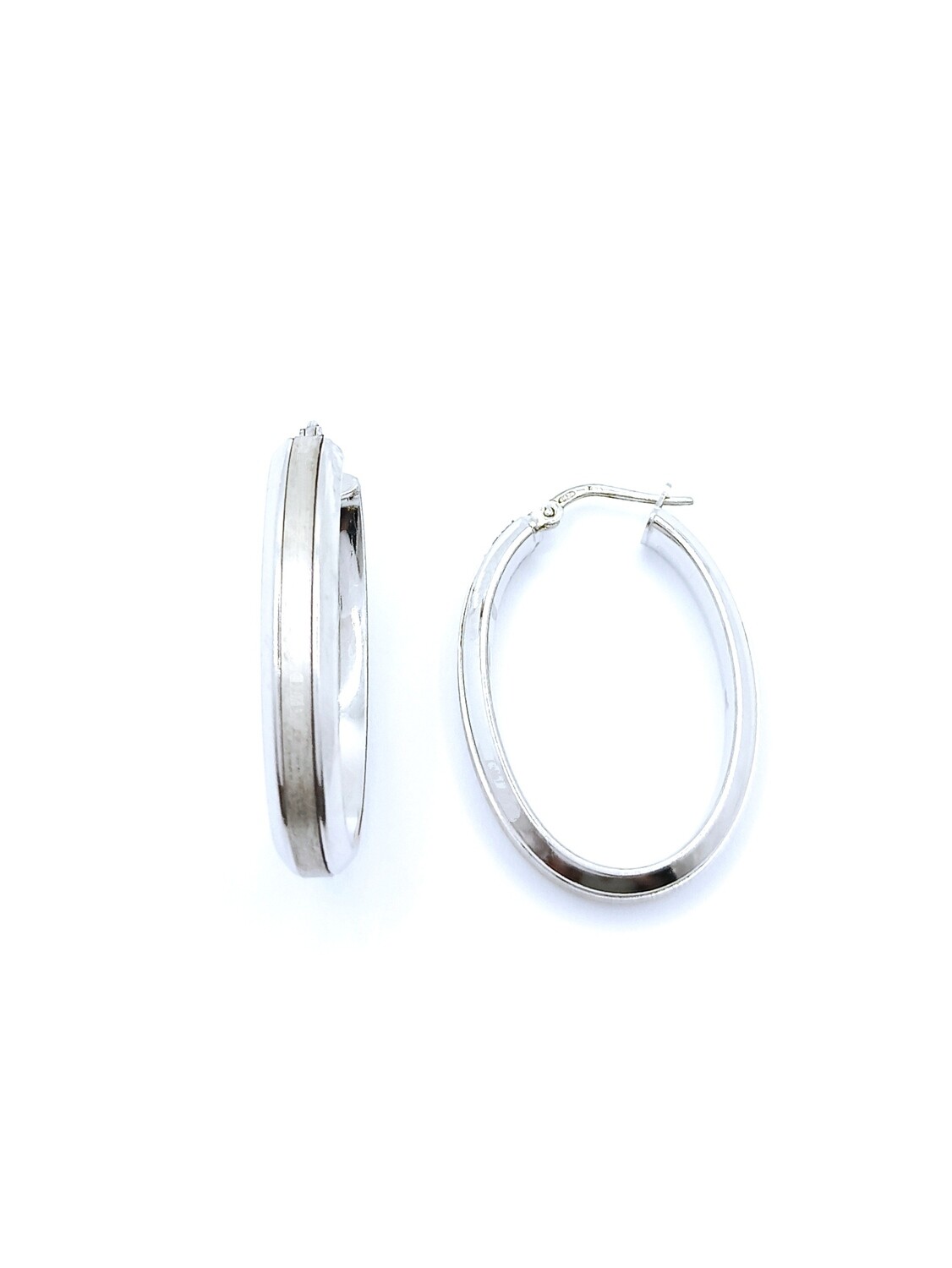 Silver 925 oval hoop diamond scratch earrings