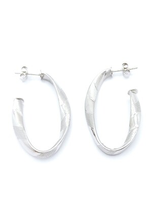 Silver 925 twisted oval hoop earrings diamond scratch