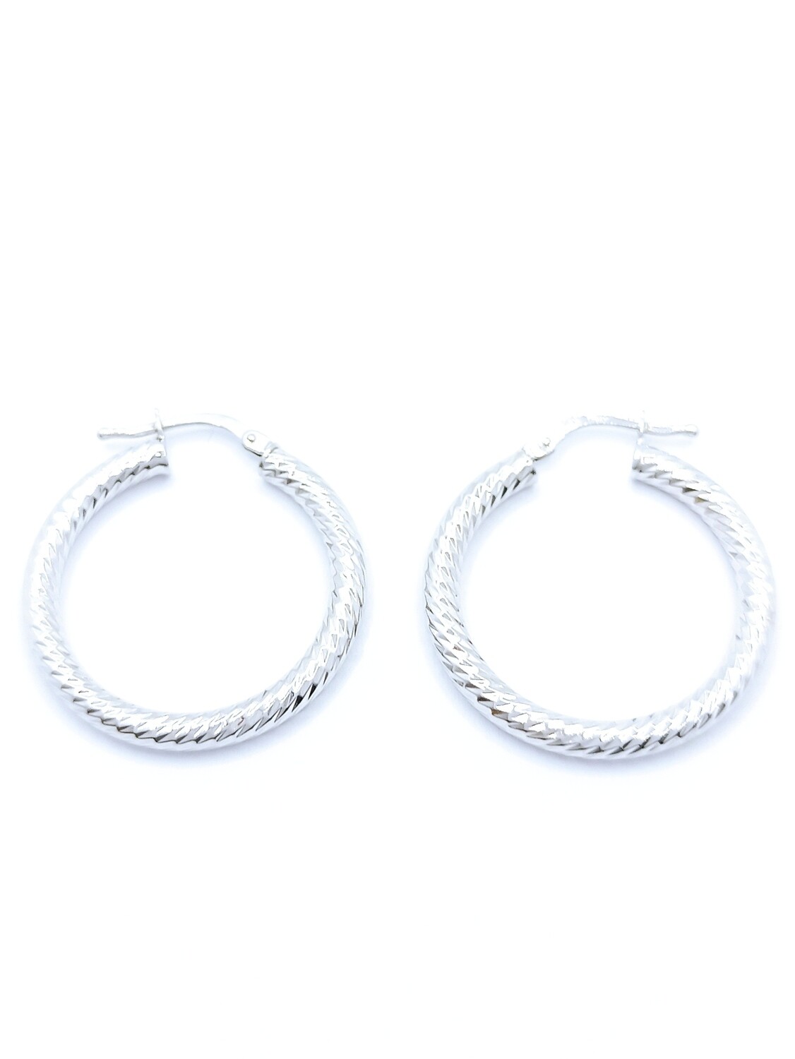 Silver 925 diamond scratch hoop earrings
