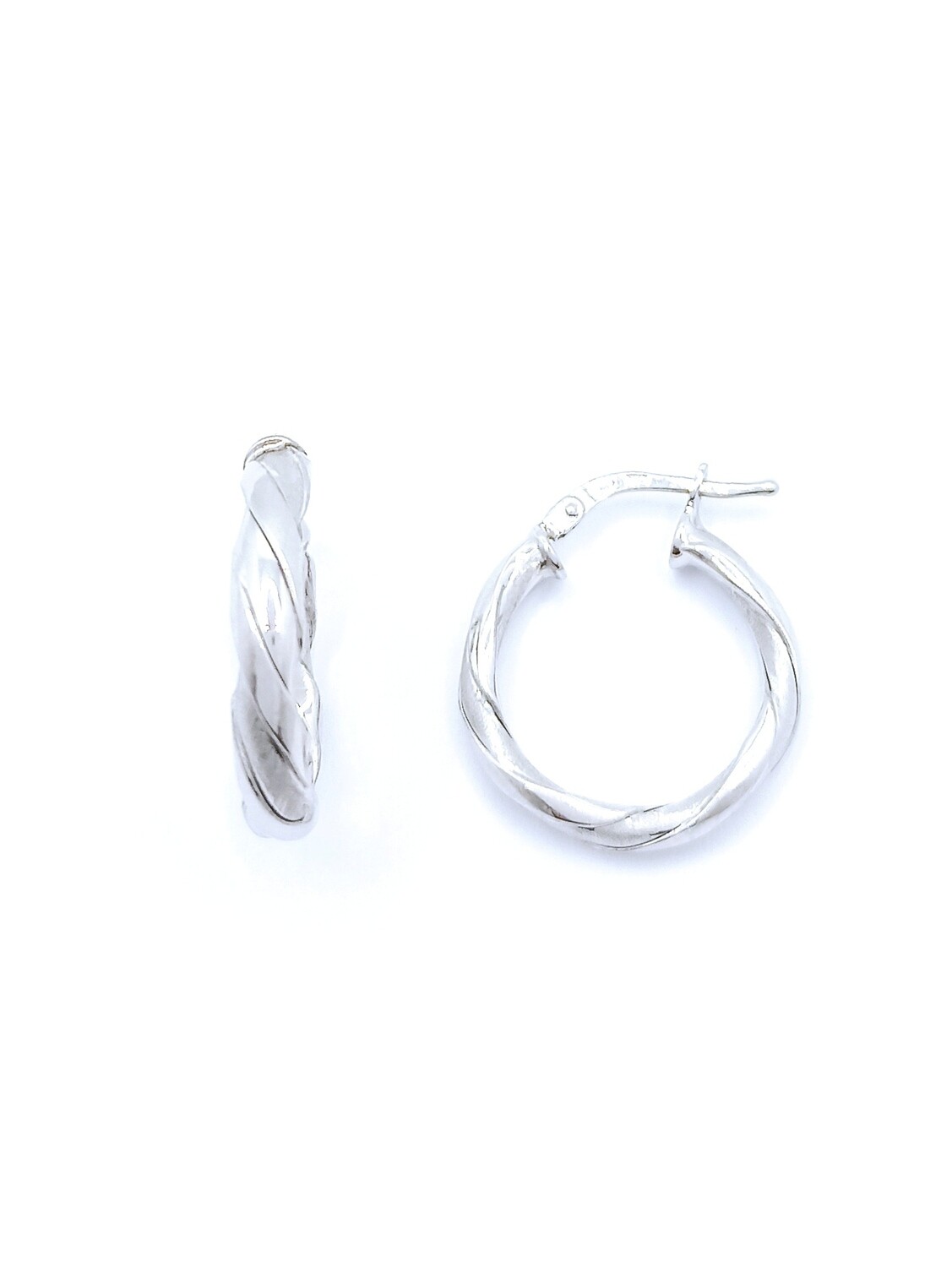 Silver 925 diamond scratch twisted hoop earrings, MODEL-SIZE-WEIGHT: 1 Hoop Diameter: 1.9cm-Thickness : 3.70mm-Weight : 1.6gr.