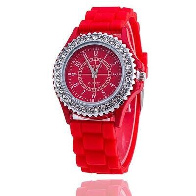 Geneva silicone wristwatch with rhihestones