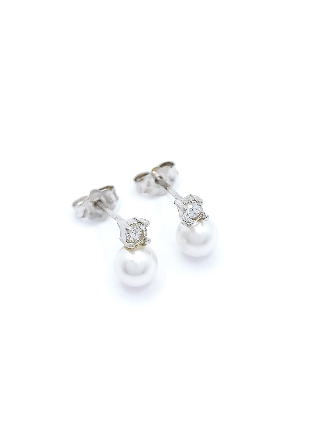 Silver 925 pearl stud earrings, MODEL-SIZE: 1 Earring Total Length: 9.20mm-Stone Diameter: 6mm