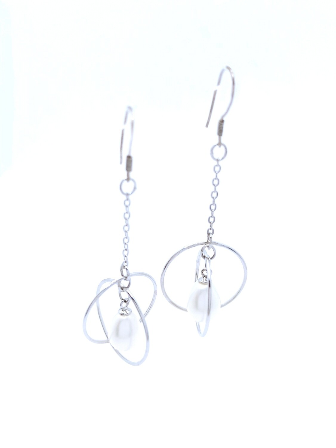 Silver 925 pearl long stud earrings