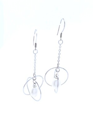 Silver 925 pearl long stud earrings