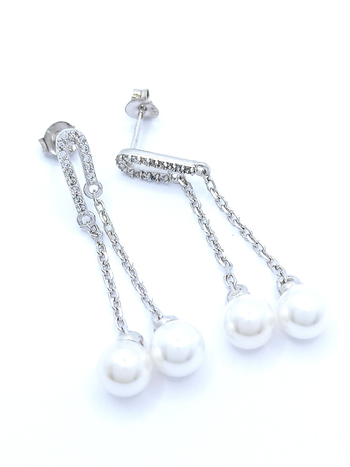 Silver 925 pearl long stud earrings