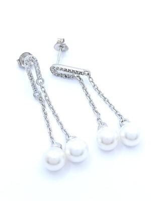 Silver 925 pearl long stud earrings