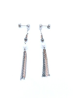 Silver 925 pearl long stud earrings