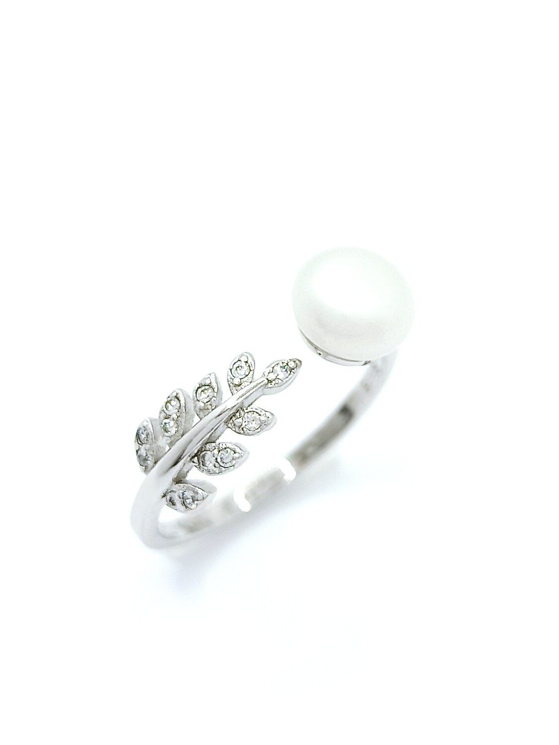 Silver 925 pearl leaf design ring