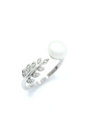 Silver 925 pearl leaf design ring