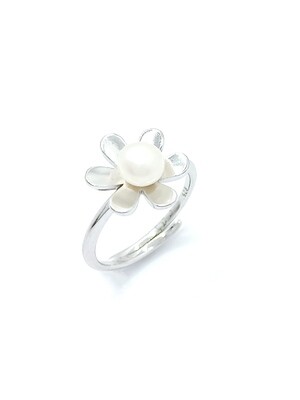 Silver 925 pearl stone flower ring