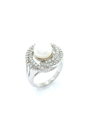 Silver 925 big round pearl ring