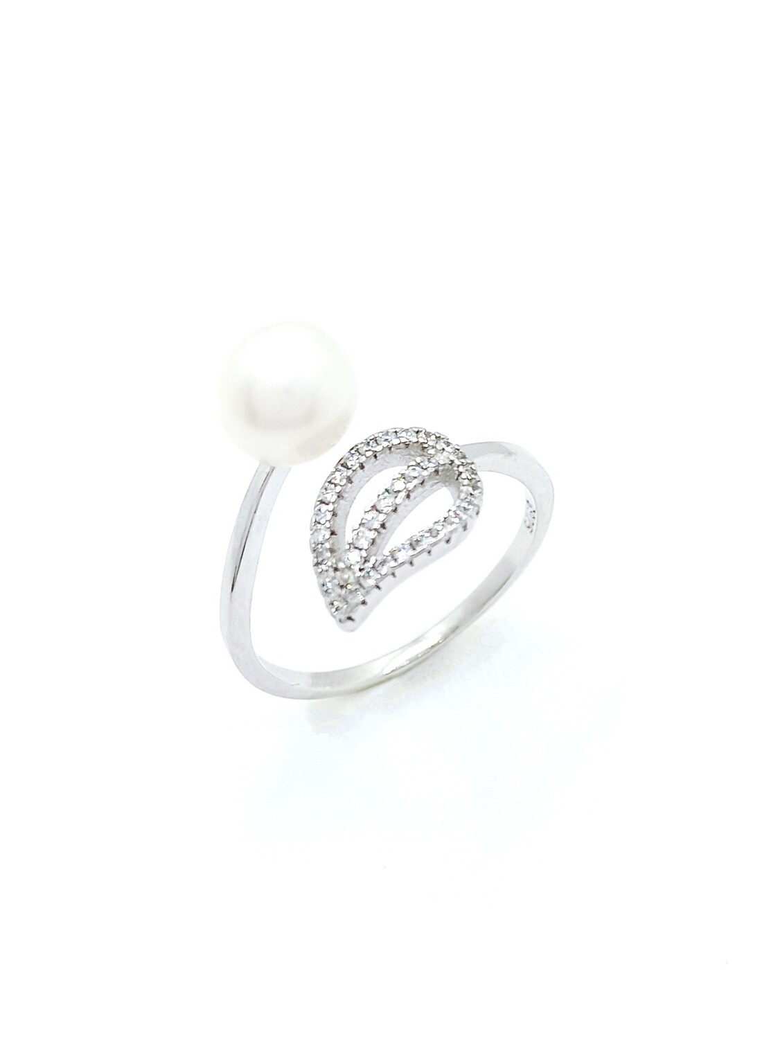 Silver 925 pearl leaf design ring
