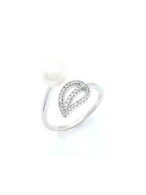 Silver 925 pearl leaf design ring