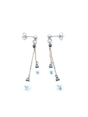 Silver 925 pearl stone long stud earrings