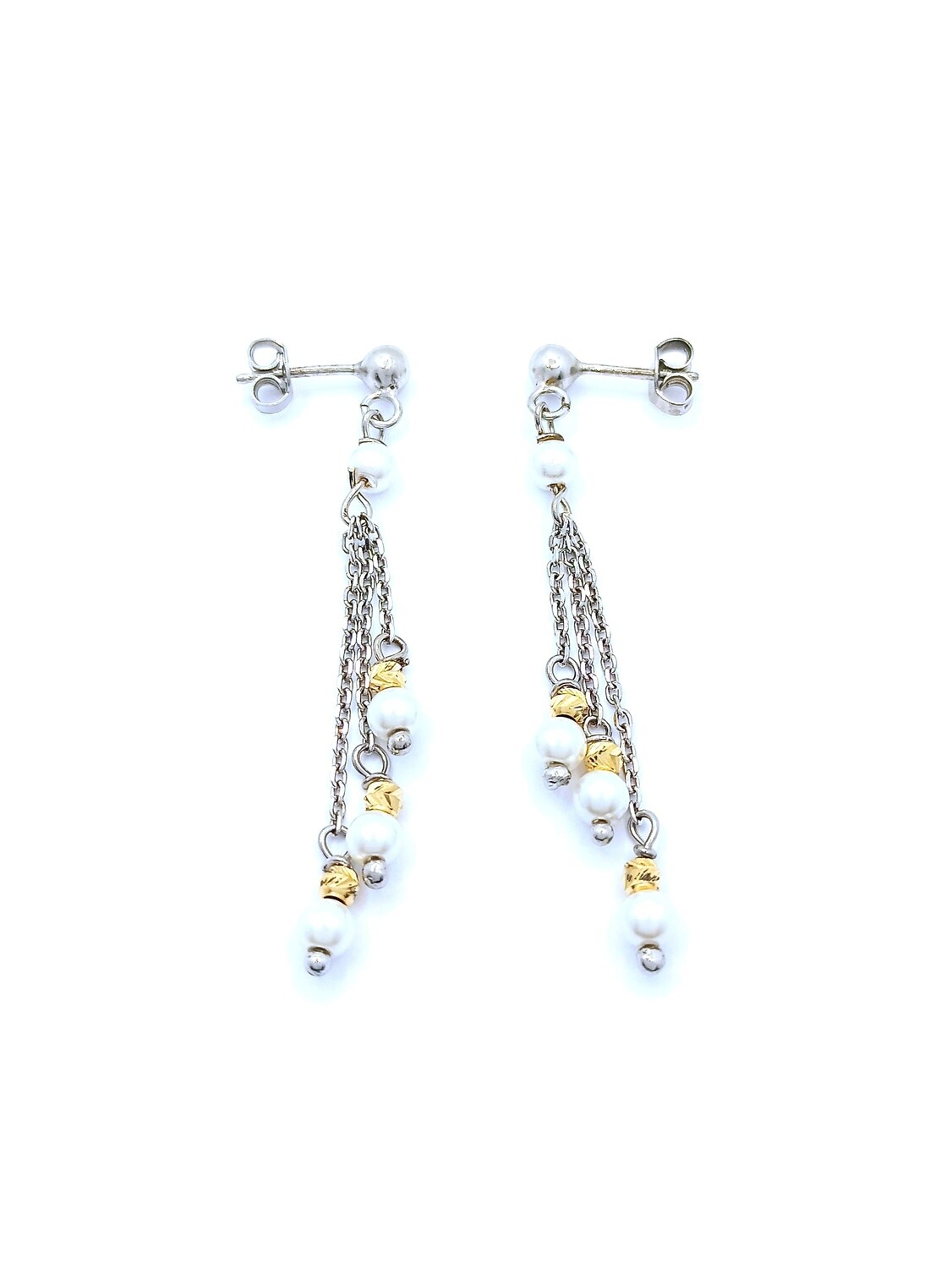 Silver 925 pearl stone long stud earrings