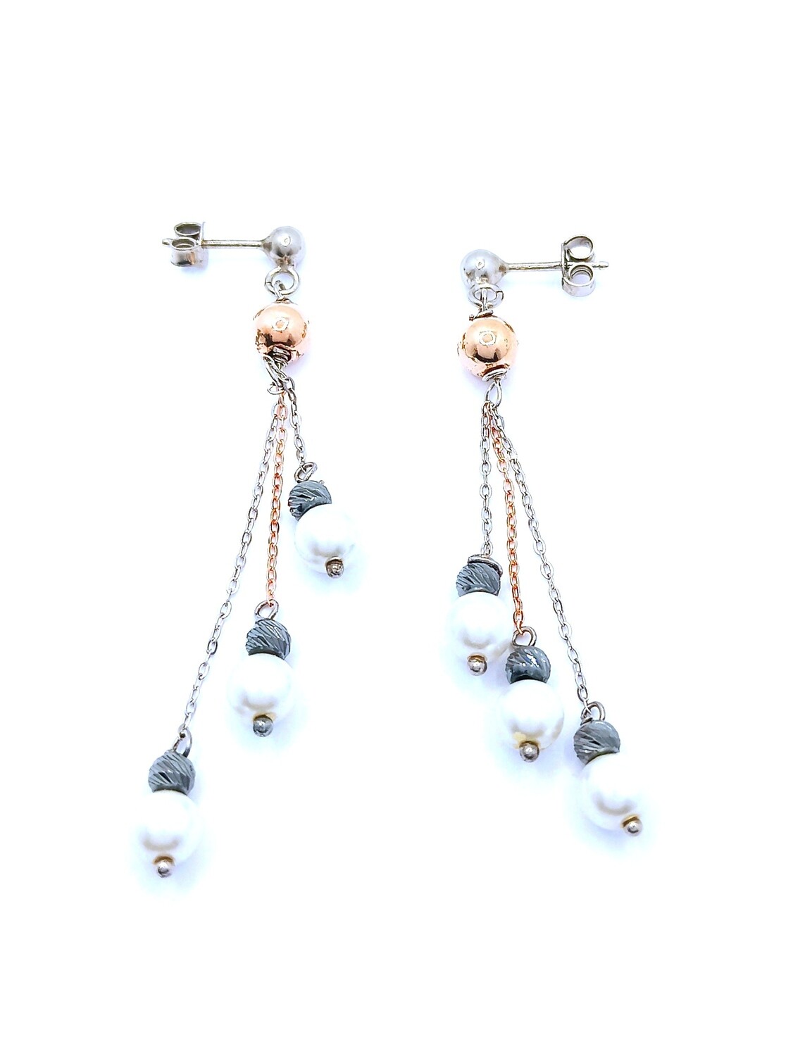 Silver 925 pearl stone long stud earrings