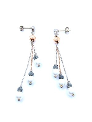 Silver 925 pearl stone long stud earrings