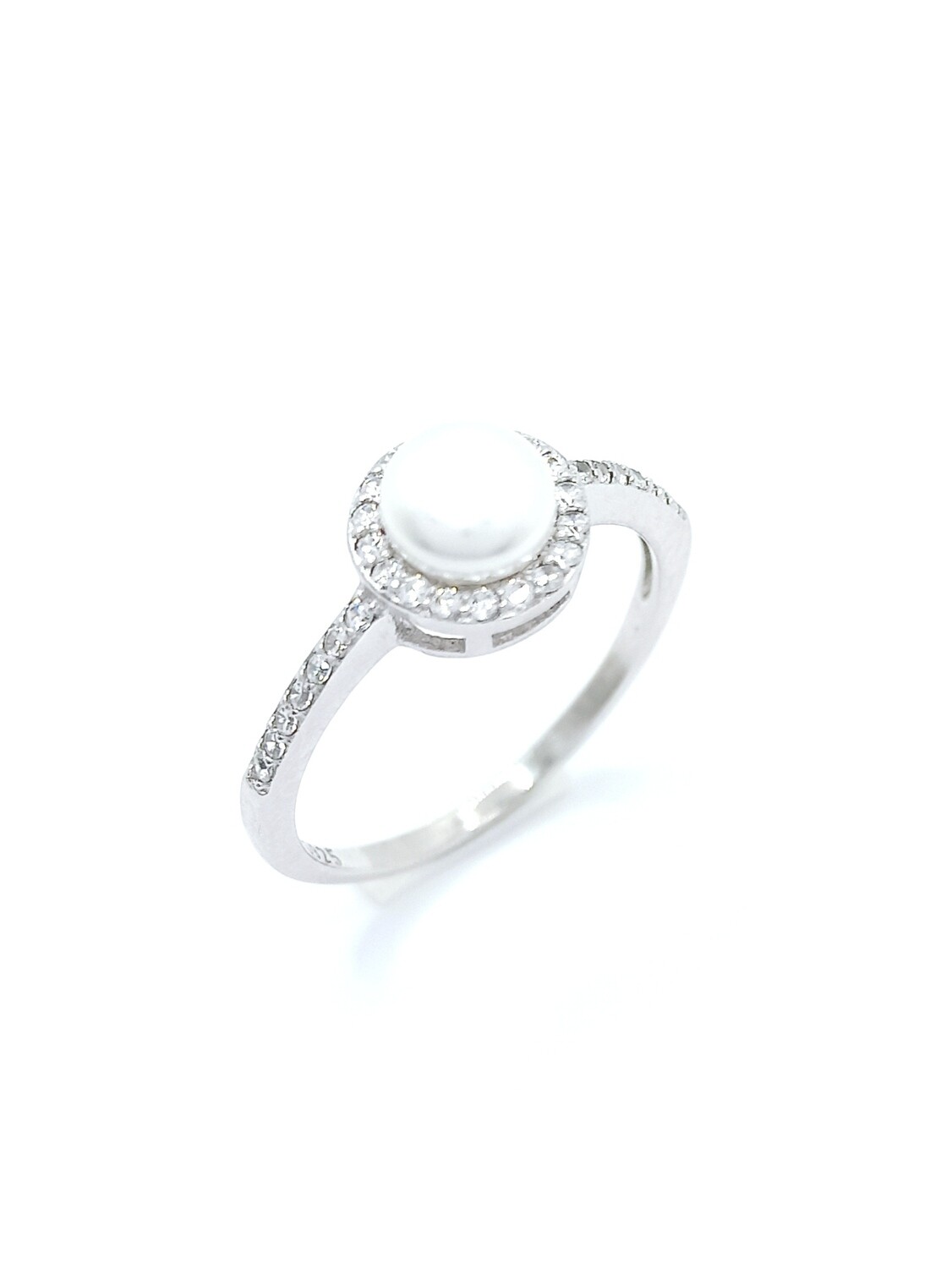 Silver 925 pearl and white stone ring