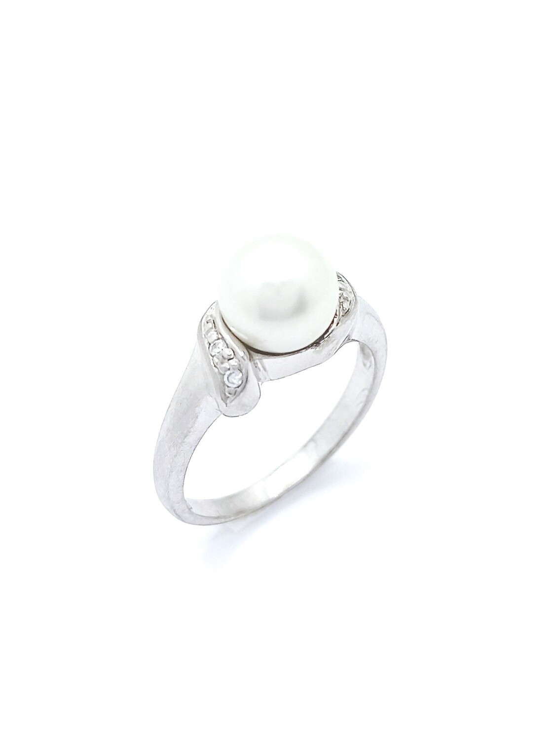 Silver 925 pearl and white stone ring